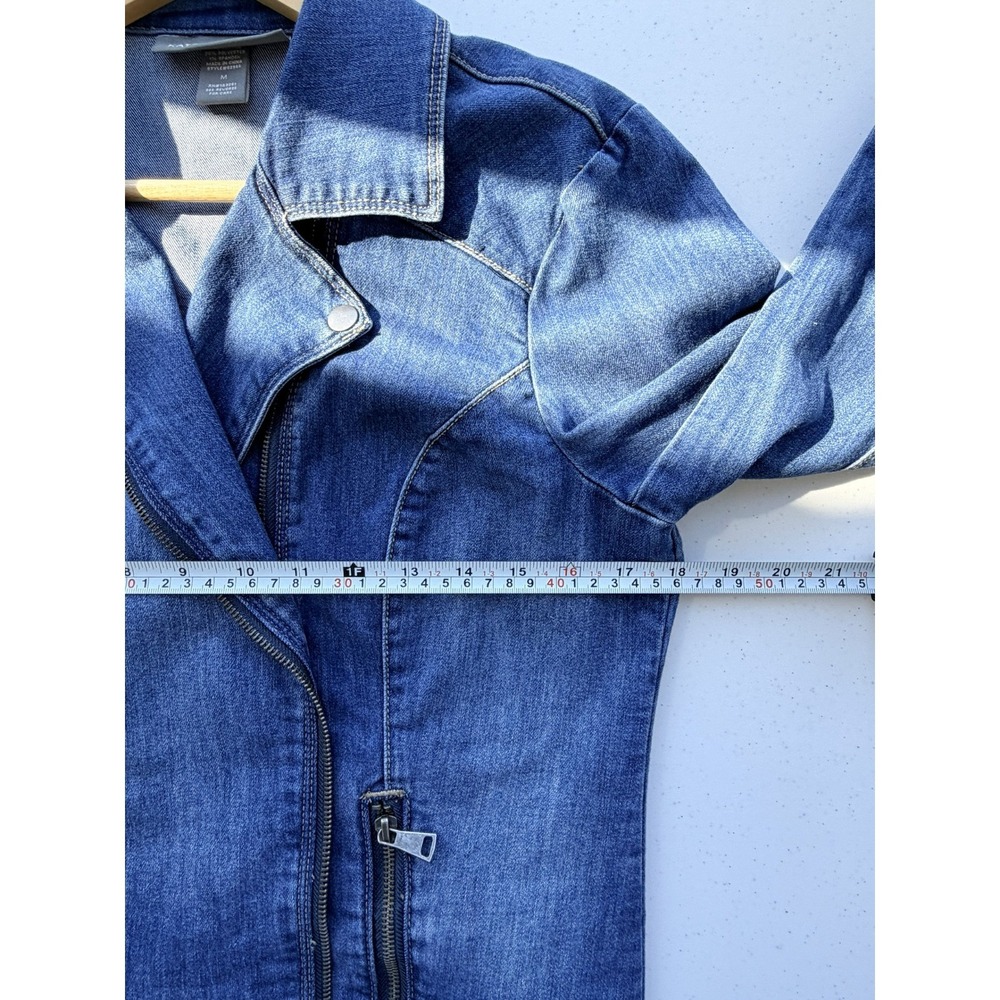 Kate & Mallory Denim Moto Jacket M Asymmetrical Zip Stretch Biker 80s Style - Picture 8 of 9